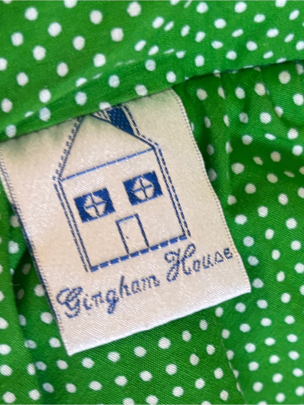 Set of Two Vintage Handmade Quilted Goose Pillows Green and White Polka Dot - Picture 12 of 16